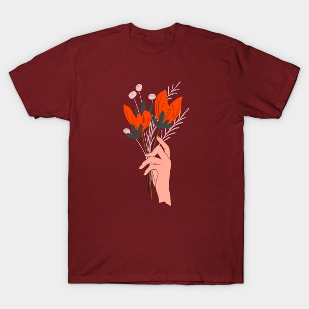 Hand with Red Poppies T-Shirt by Peggy Dean